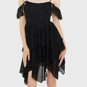 Killstar haunted. union black lace mini dress off shoulder romantic cottagecore